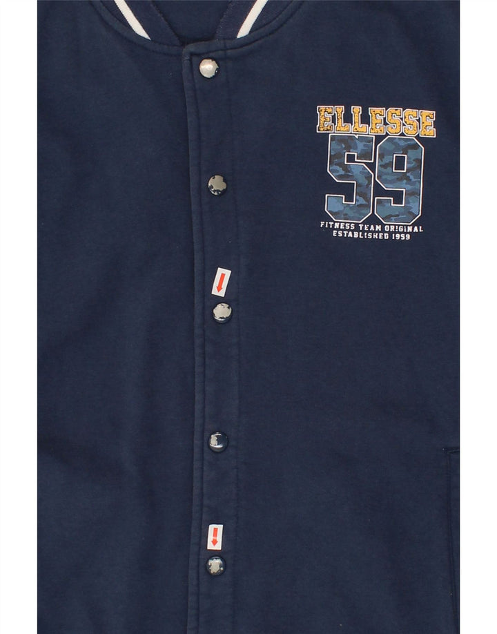 ELLESSE Boys Graphic Varsity Jacket 13-14 Years XL Navy Blue Colourblock Vintage Ellesse and Second-Hand Ellesse from Messina Hembry 