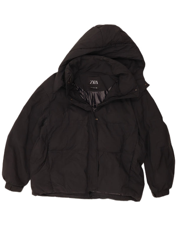 Zara Damen-Kapuzen-Übergröße, gepolsterte Jacke, UK 18, XL, Schwarz