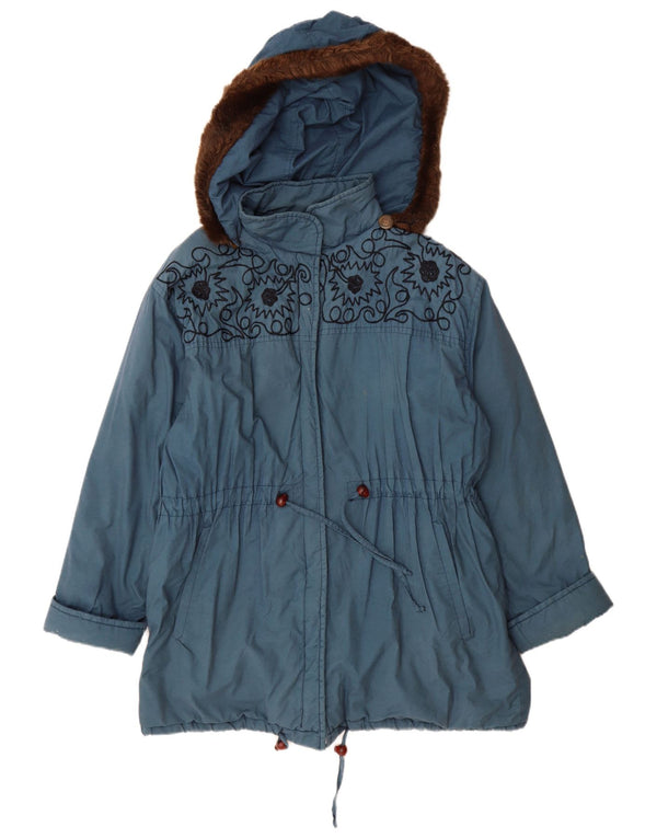 Vintage Dame Hætte Oversized Windbreaker Coat UK 10 Small Blue Floral