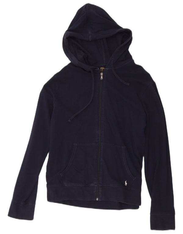 Polo Ralph Lauren Damen-Kapuzenpullover mit Reißverschluss, UK 14, mittelmarineblaue Baumwolle