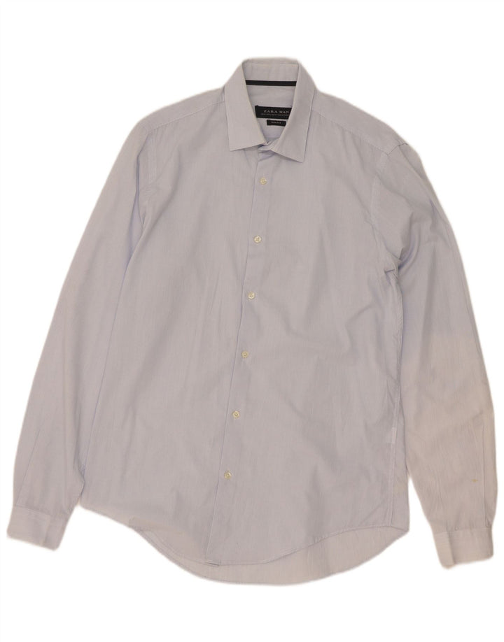 Zara Mens Slim Fit Shirt Medium Blue Pinstripe Cotton