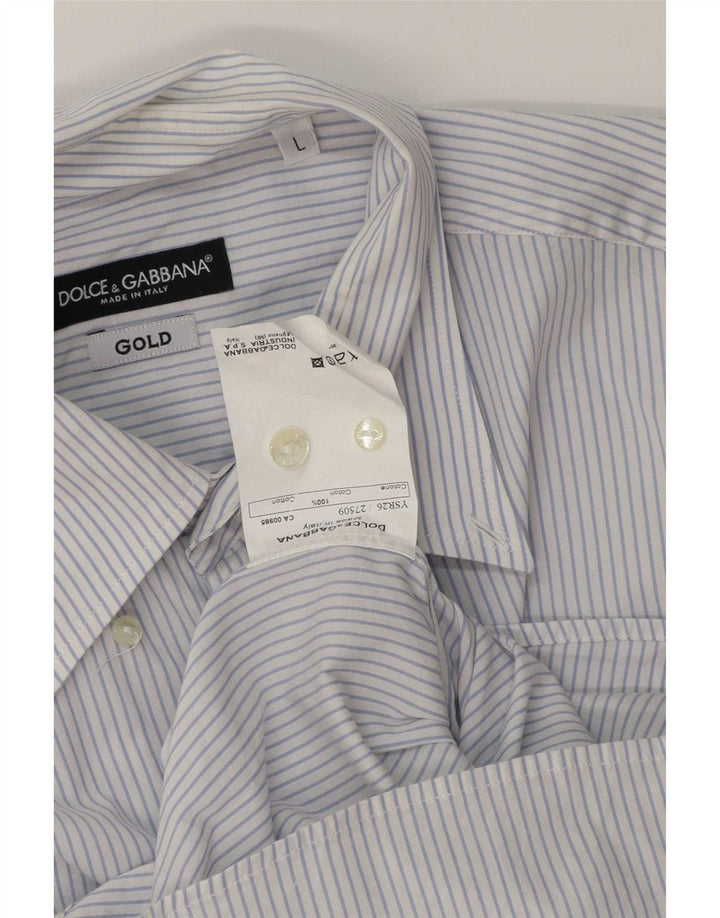 Dolce & Gabbana Mens Shirt Large Blue Pinstripe Cotton