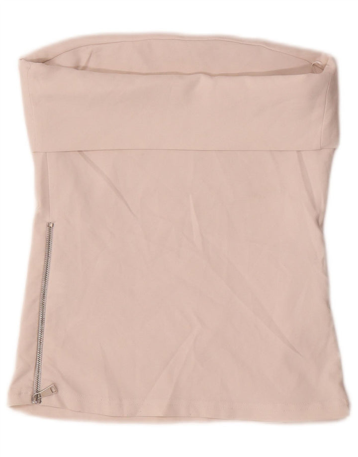 Zara Femme Haut Court Sans Bretelles UK 12 Polyester Beige Moyen