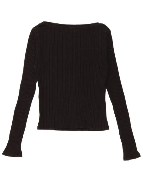 Zara Womens Crop Top Langærmet UK 8 Small Black Bomuld