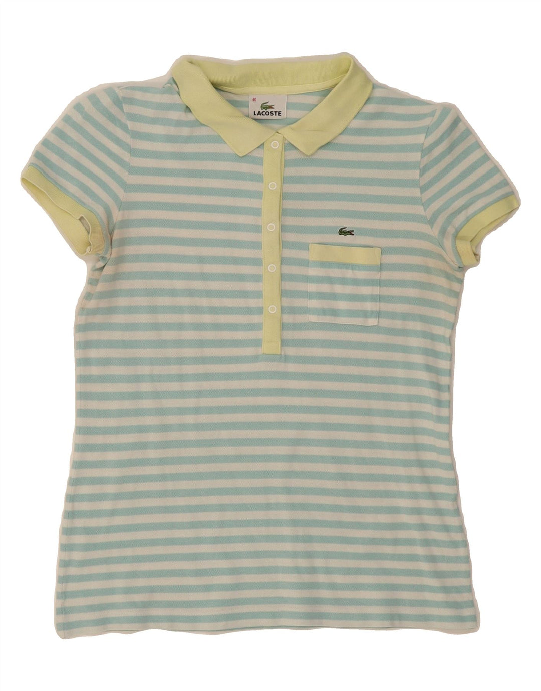 LACOSTE Womens Polo Shirt Size 40 Medium Blue Striped Cotton Vintage Lacoste and Second-Hand Lacoste from Messina Hembry 