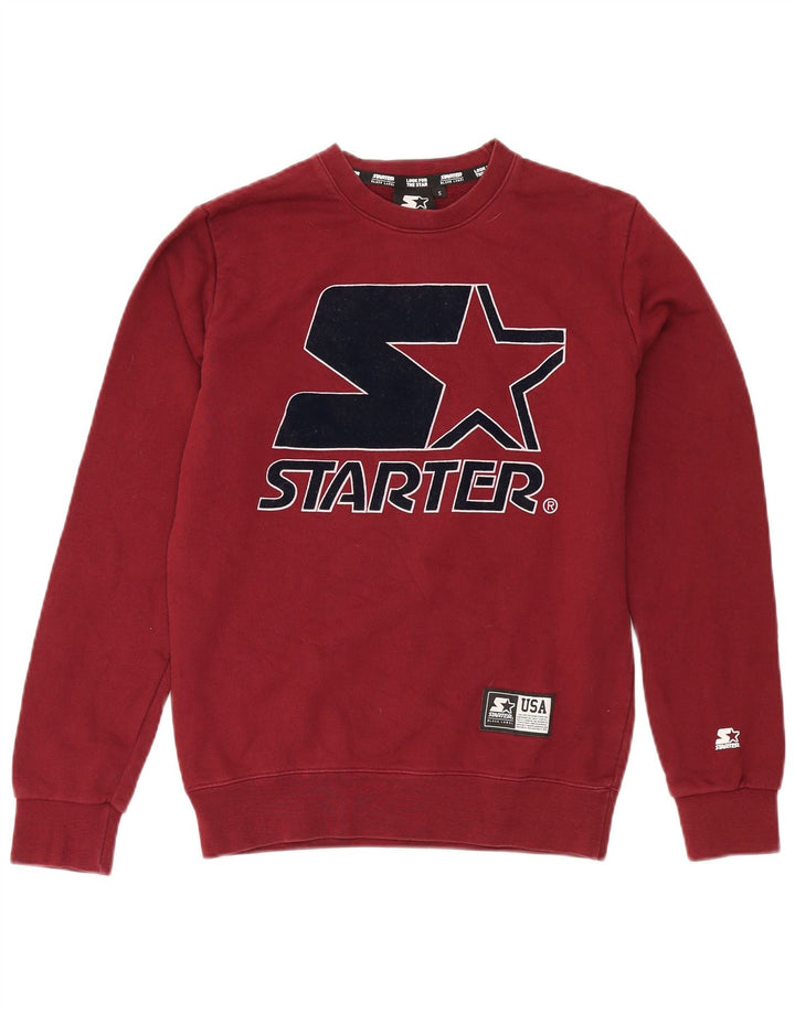 STARTER Mens USA Graphic Moletom Jumper Pequeno Algodão Borgonha