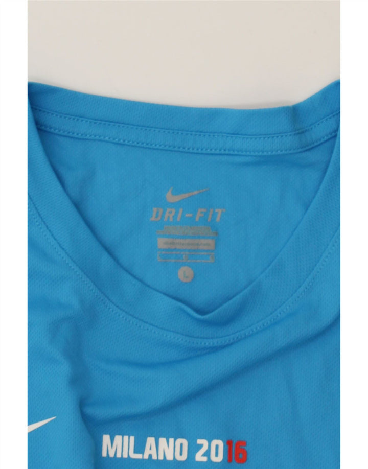 NIKE Mens Dri Fit Graphic T-Shirt Top Large Blue Polyester Vintage Nike and Second-Hand Nike from Messina Hembry 