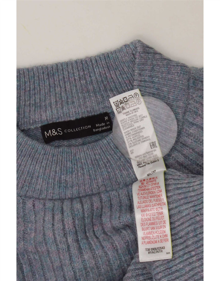 Marks & Spencer Womens Turtle Neck Jumper Sweater UK 14 Medium Blue Flecked