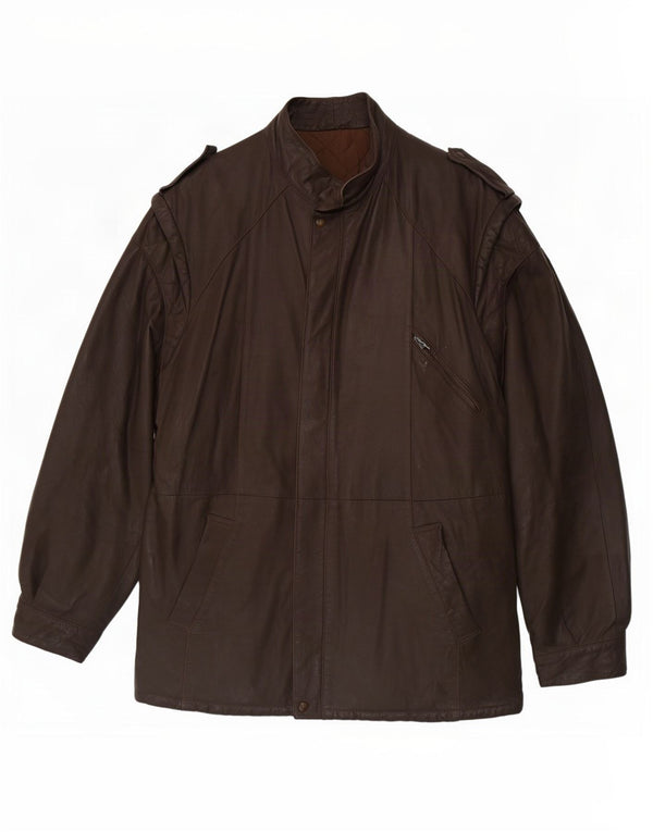 Jaqueta de couro militar masculina vintage IT 54 2XL marrom