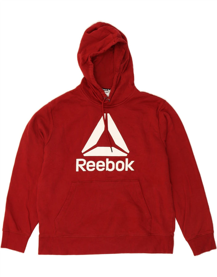 REEBOK Mens Graphic Hoodie Jumper Large Red Cotton Vintage Reebok and Second-Hand Reebok from Messina Hembry 