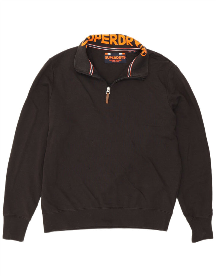 Superdry Mens Zip Neck Jumper Sweater XL Black Cotton