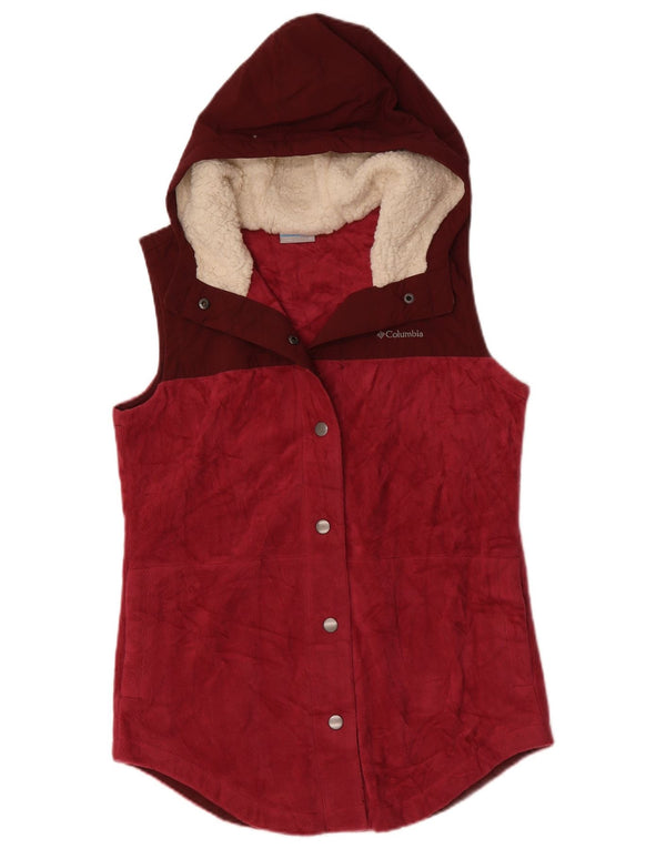 Columbia Dame Hooded Fleece Gilet UK 14 Medium Burgundy Colourblock