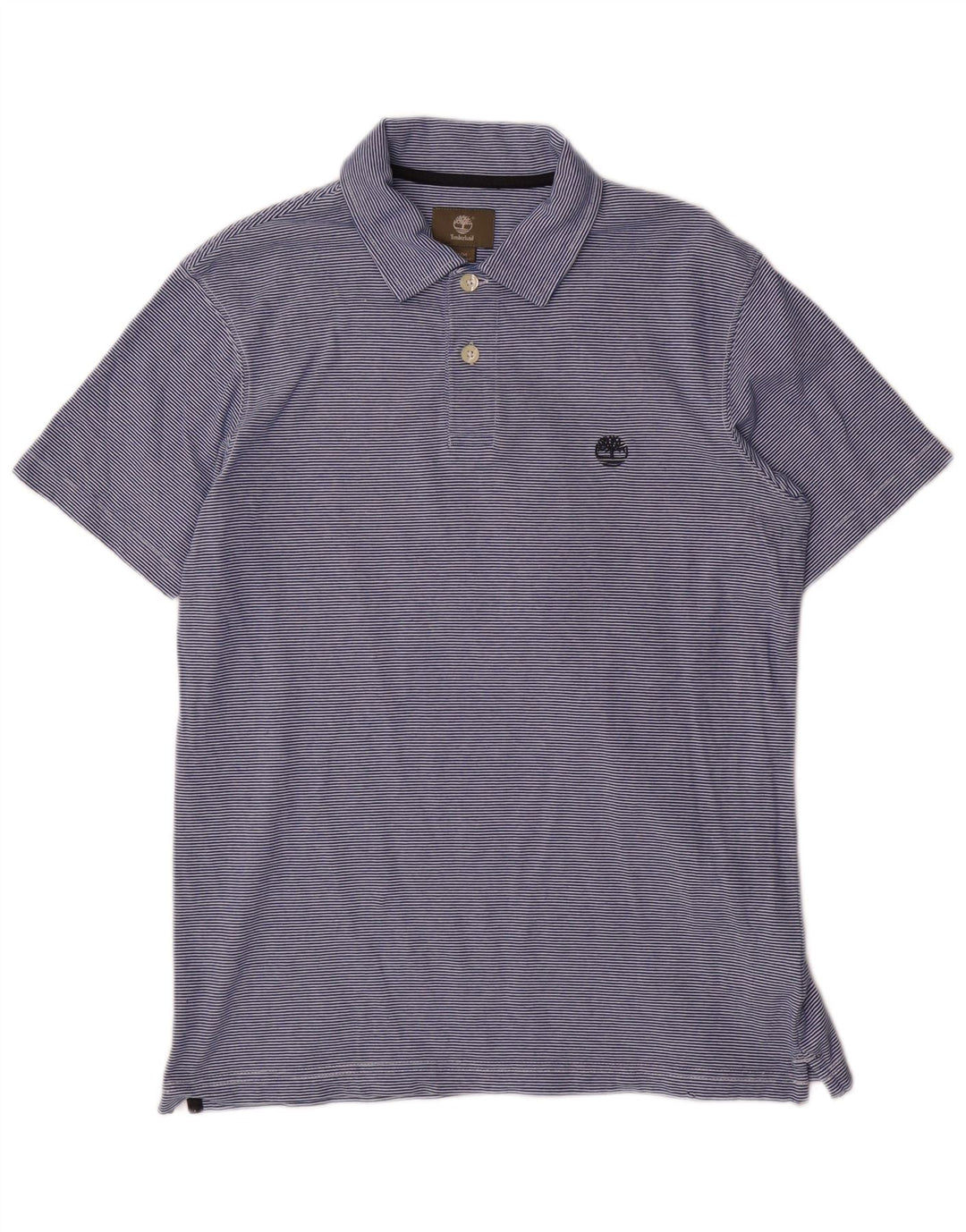 TIMBERLAND Mens Regular Fit Polo Shirt Medium Blue Striped Cotton