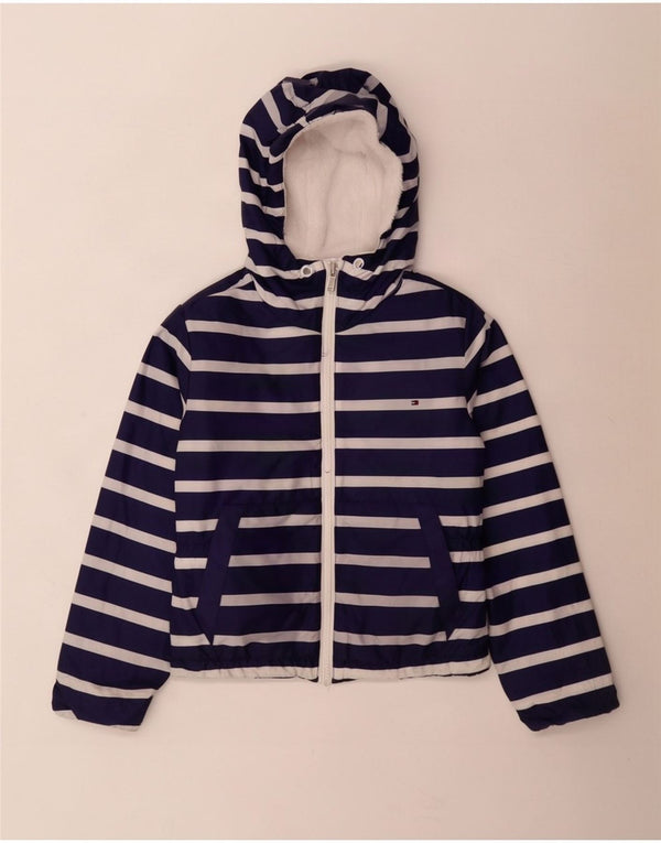 Tommy Hilfiger Girls Hooded Reversible Jacket 6-7 Years Small Navy Blue