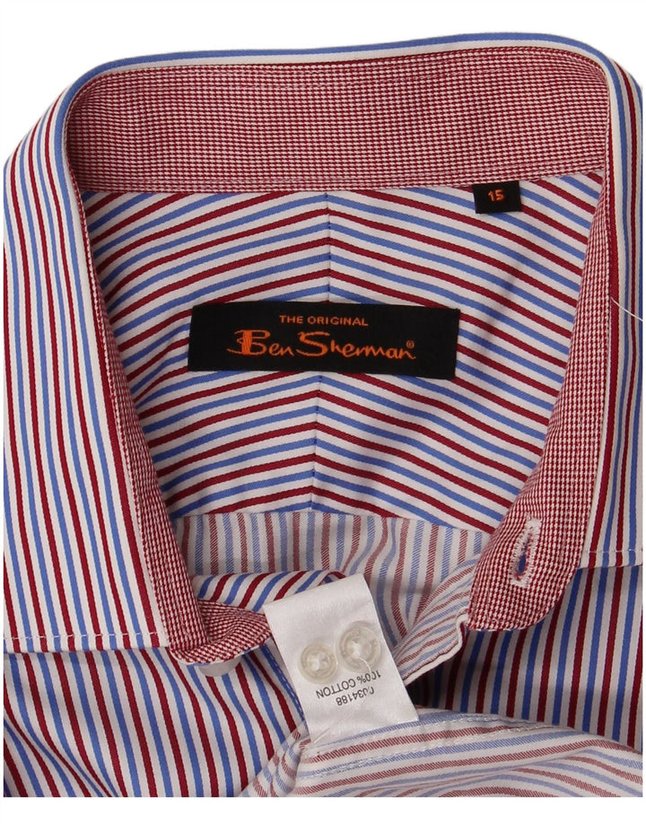 BEN SHERMAN Mens Shirt Size 15 Medium Blue Striped Cotton