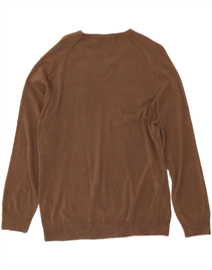 MARKS & SPENCER Mens Blue Harbour V-Neck Jumper Sweater Large Brown