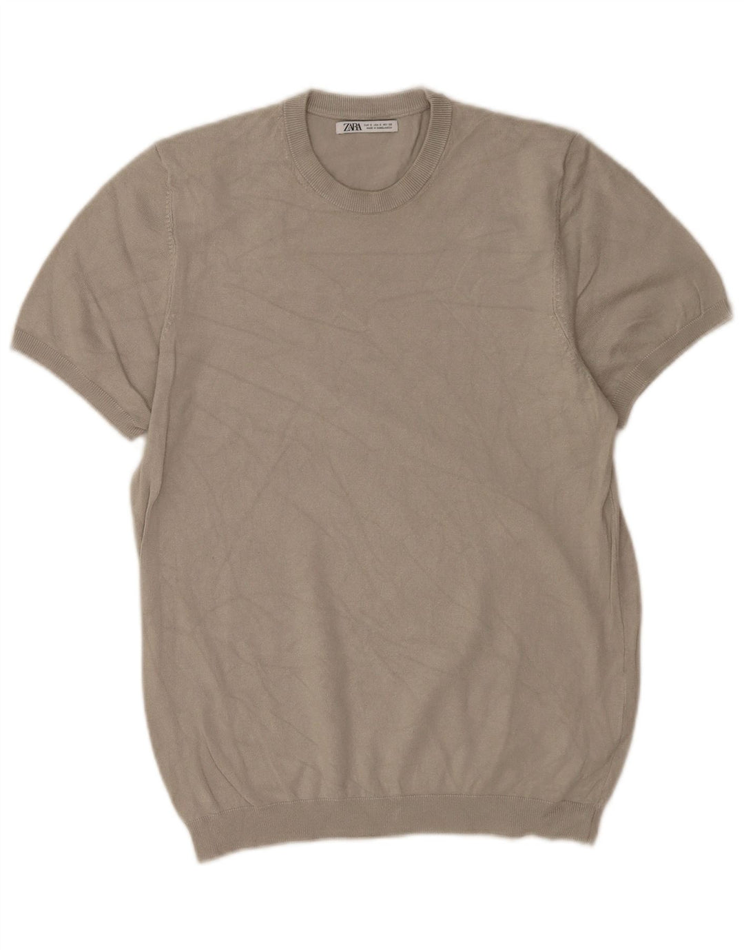 Zara Mens Short Sleeve Crew Neck Jumper Sweater Small Grey Viscose