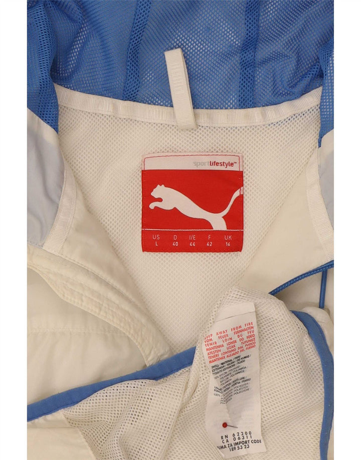 Jaqueta de chuva feminina com capuz Puma UK 14 grande nylon branco