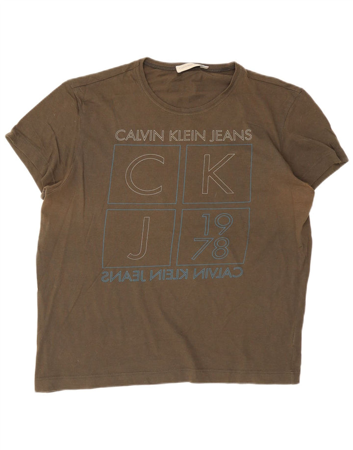 Calvin Klein Mens Graphic T-Shirt Top 2XL Khaki