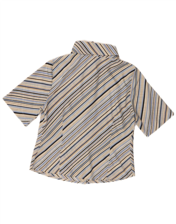 Vintage Womens Short Sleeve Shirt UK 14 Medium Blue Striped Polyester