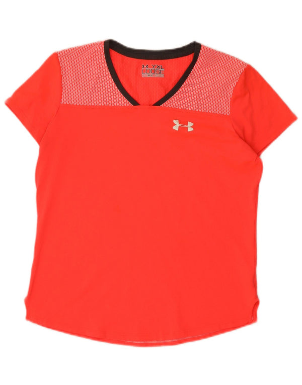 Under Armour Girls Heat Gear T-Shirt Top 13-14 År XL Rød Polyester
