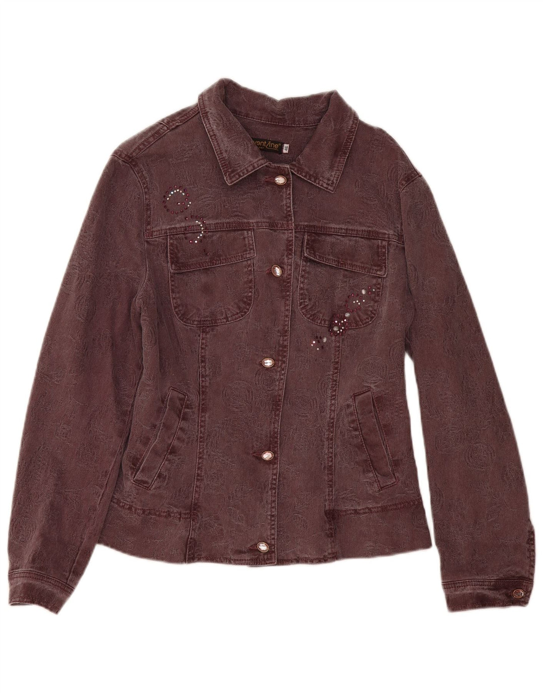 Giacca di jeans da donna vintage IT 46 grande cotone floreale marrone