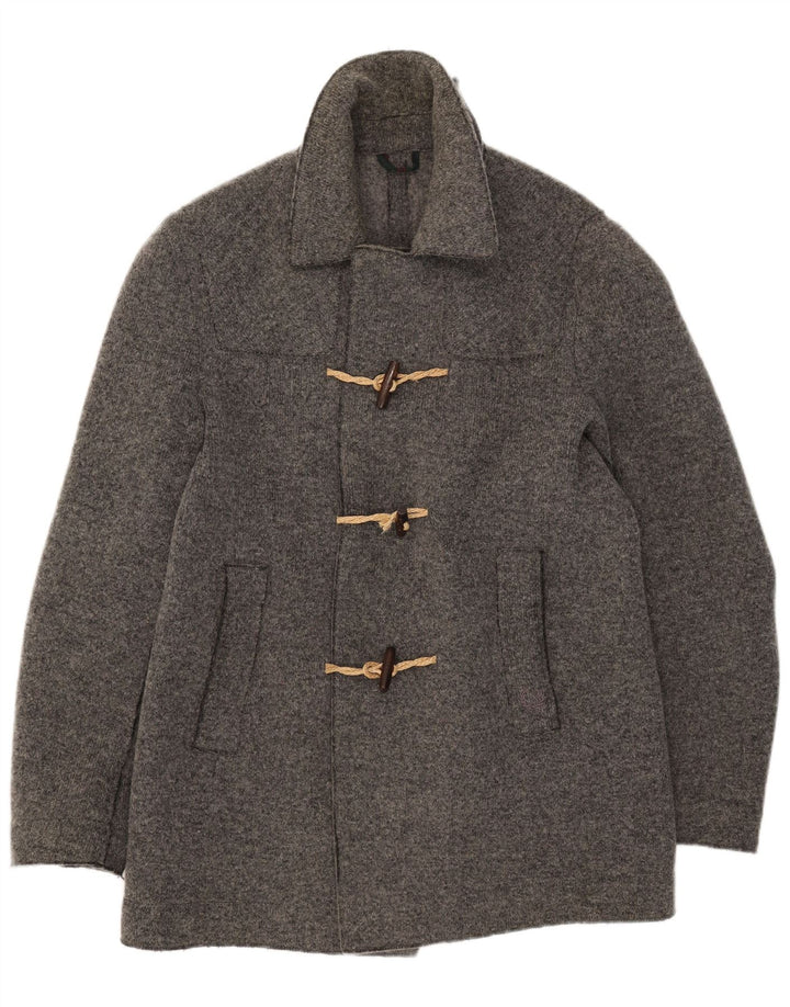Fred Perry Mens Knit Duffle Jacket UK 40 Large Grey Wool