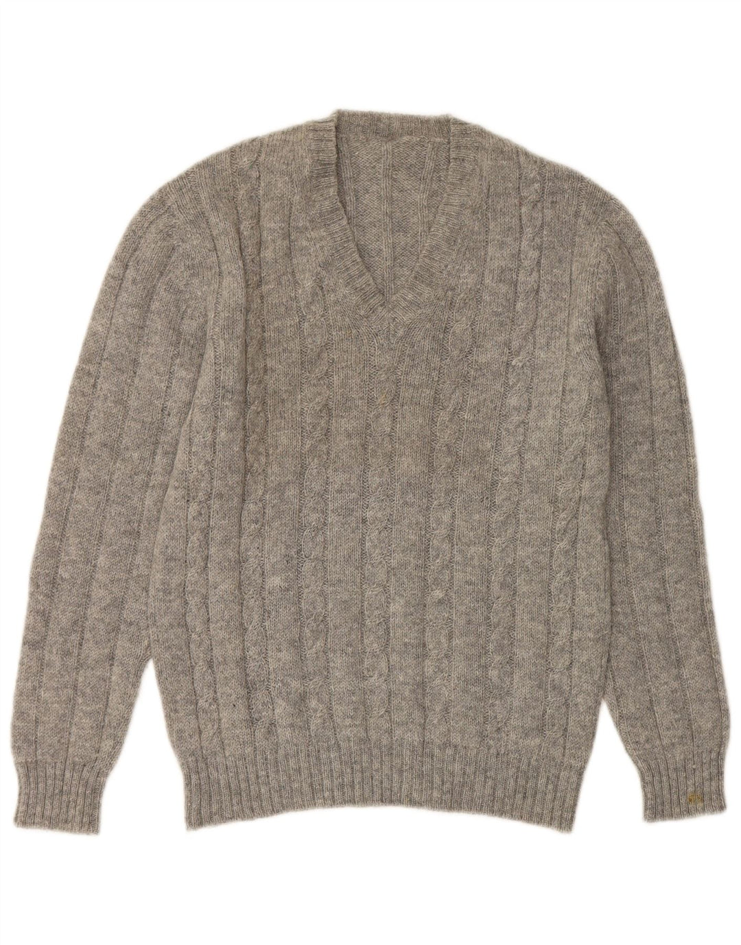 VINTAGE Womens V-Neck Jumper Sweater UK 14 Medium Grey