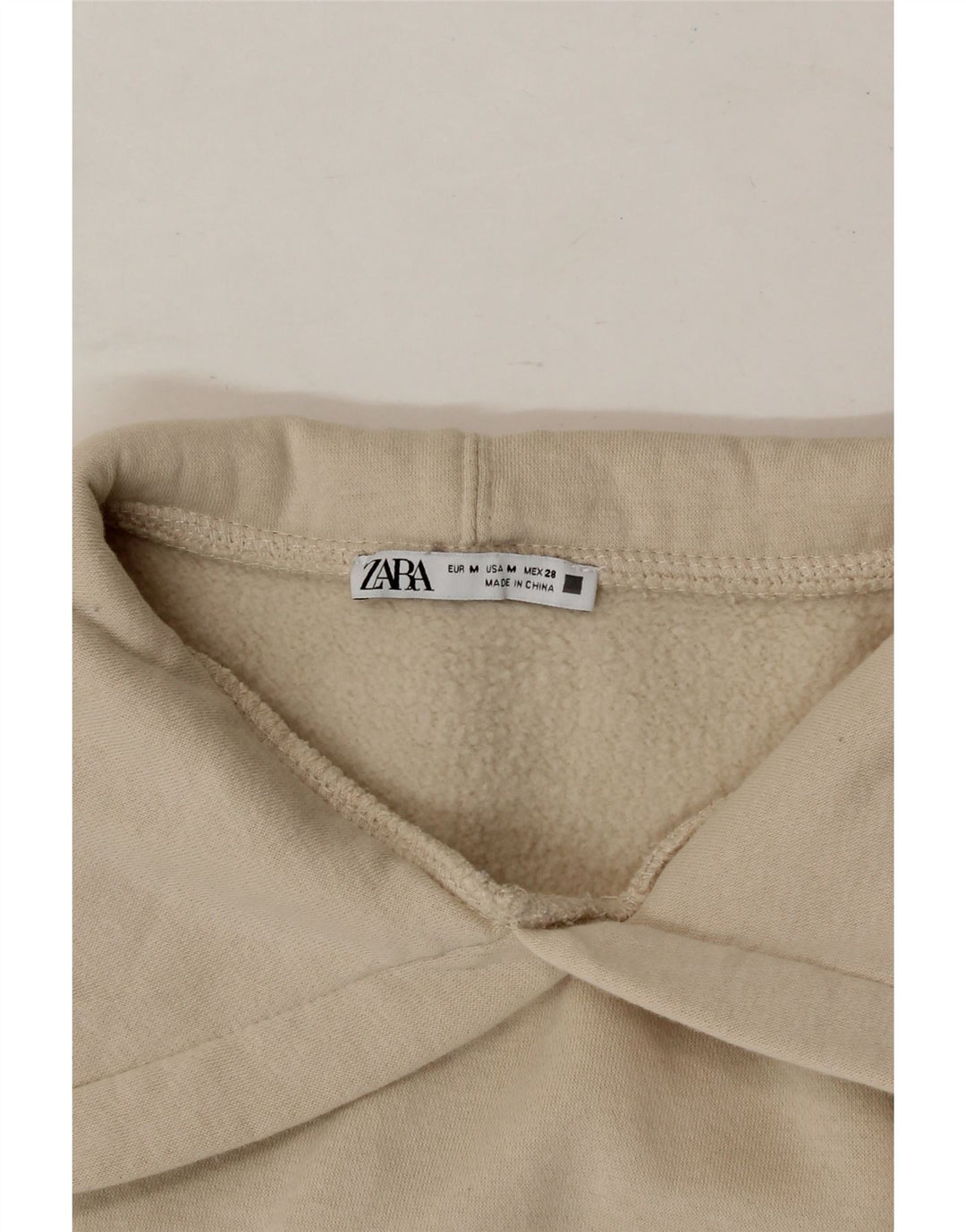 ZARA Womens Crop Hoodie Jumper UK 14 Medium Beige Vintage Zara and Second-Hand Zara from Messina Hembry 