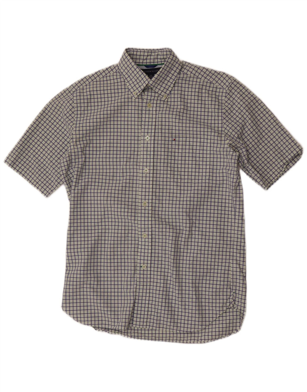 Tommy Hilfiger Mens Short Sleeve Shirt Small Blue Check Cotton