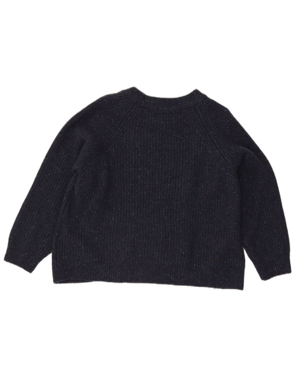 Superdry Womens Boat Neck Jumper Sweater UK 16 Large Navy Blue Flecked Wool