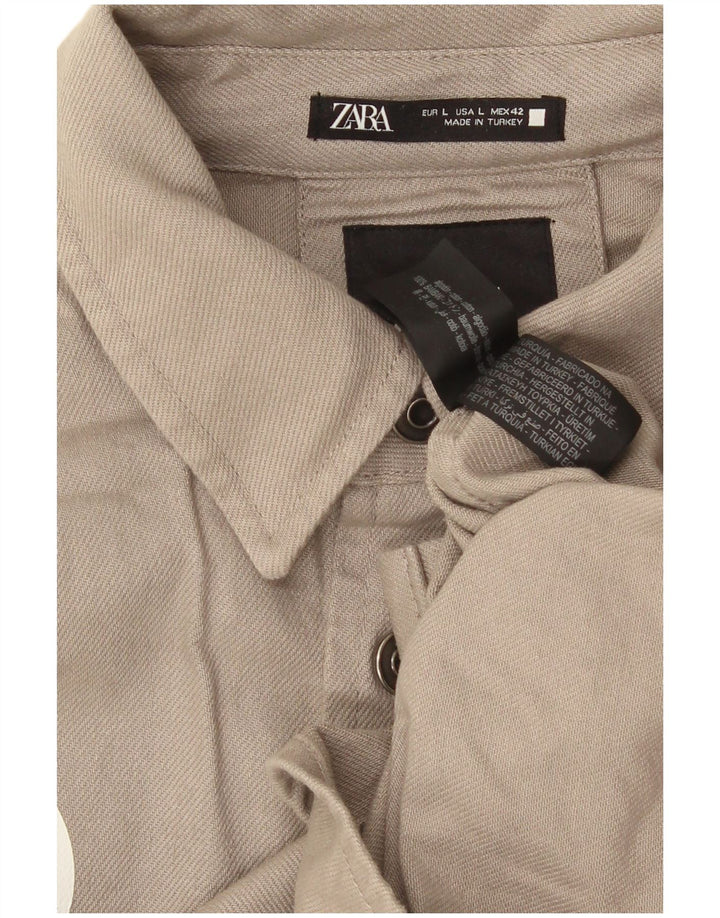 Zara Mens Graphic Shirt Large Grey Cotton