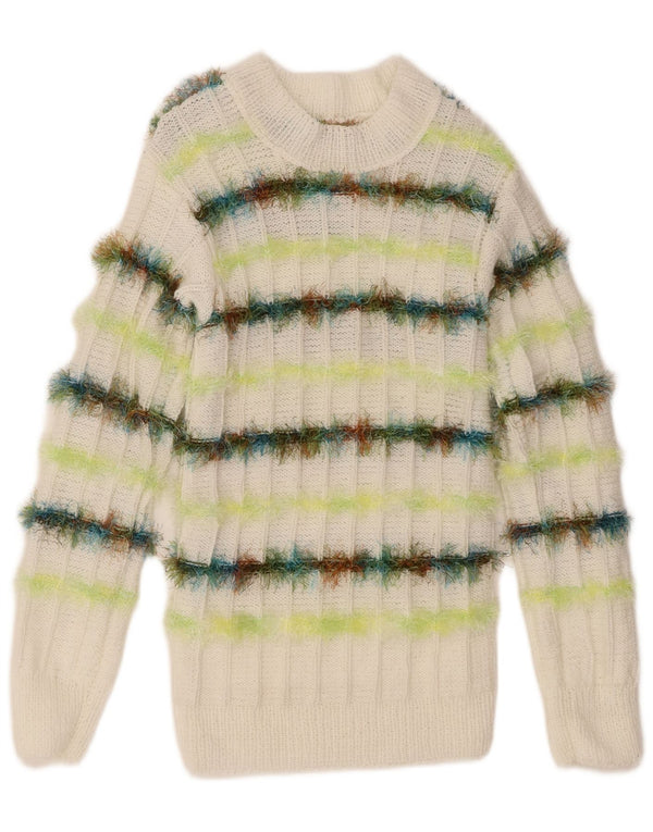 Maglione maglione vintage da donna con scollo a barca UK 10 piccolo a righe bianche