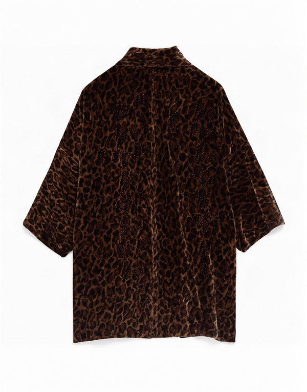 Vintage Womens Velour Oversized Overcoat UK 16 Large Brown Animal Print