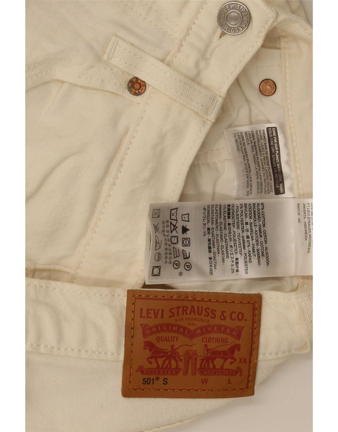 Levi's Womens 501 Straight Jeans W25 L28 Off White Cotton