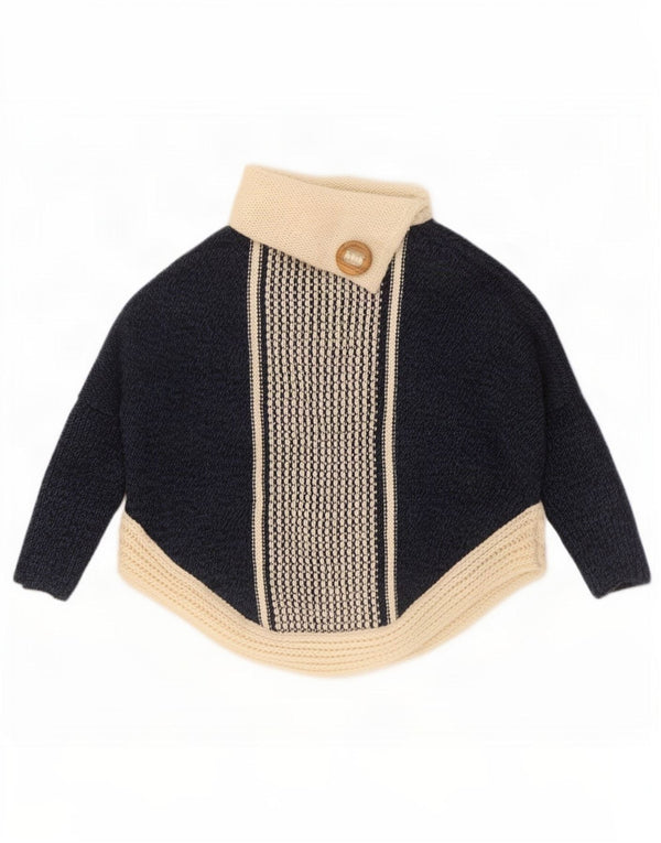 Maglione maglione vintage da donna con collo alto UK 14 Blocco colore blu navy medio