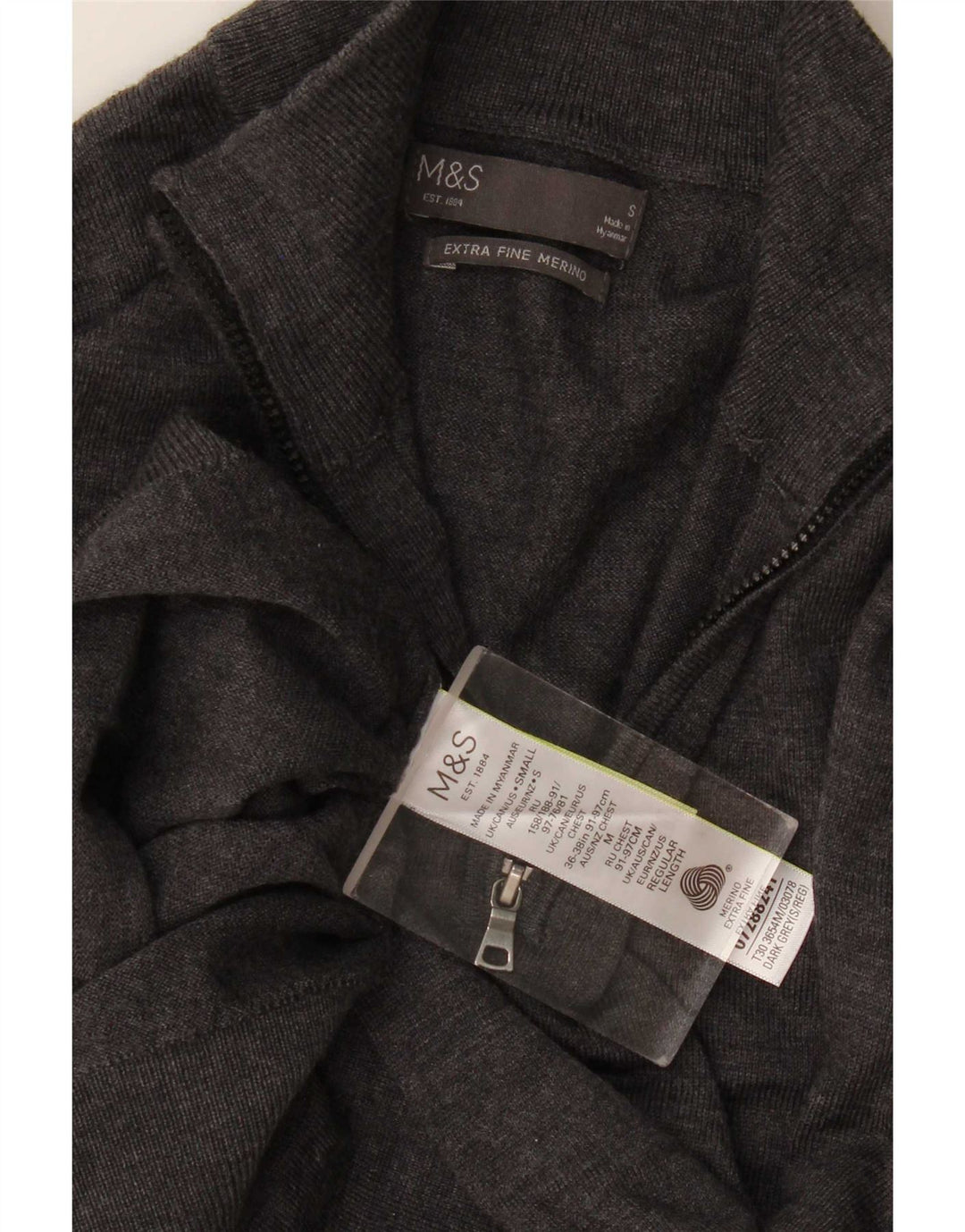Marks & Spencer Mens Zip Neck Jumper Sweater Small Grey Merino Wool