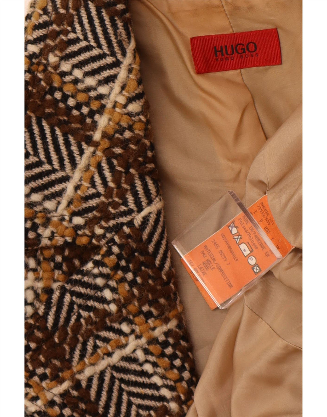 HUGO BOSS Womens Overcoat UK 10 Small  Brown Check Wool