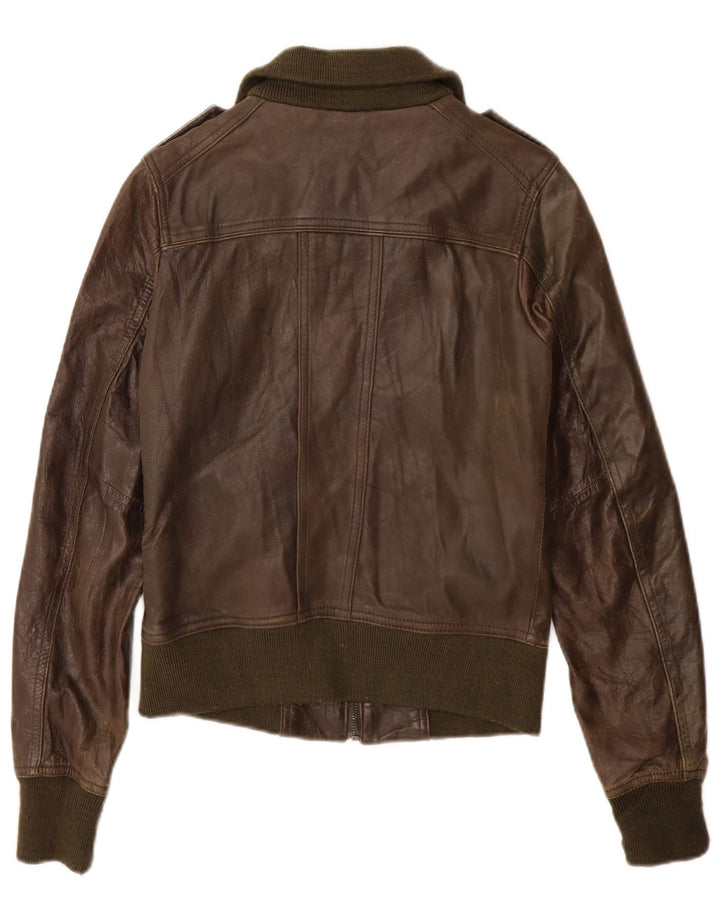 XDYE Womens Military Leather Jacket UK 8 Small Khaki Leather