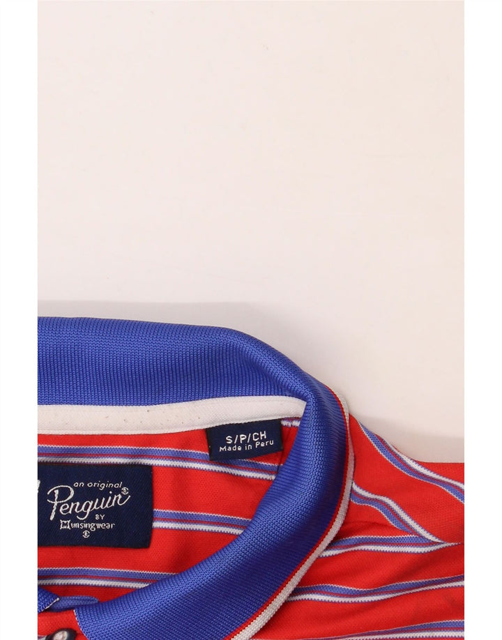 PENGUIN Mens Polo Shirt Small Red Striped Vintage Penguin and Second-Hand Penguin from Messina Hembry 