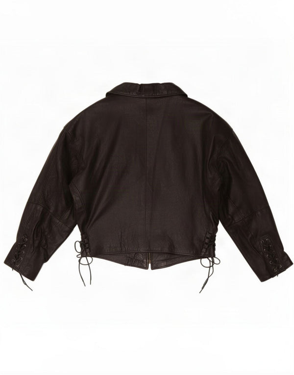 Chaqueta corta de cuero vintage para mujer UK 46 Large Black