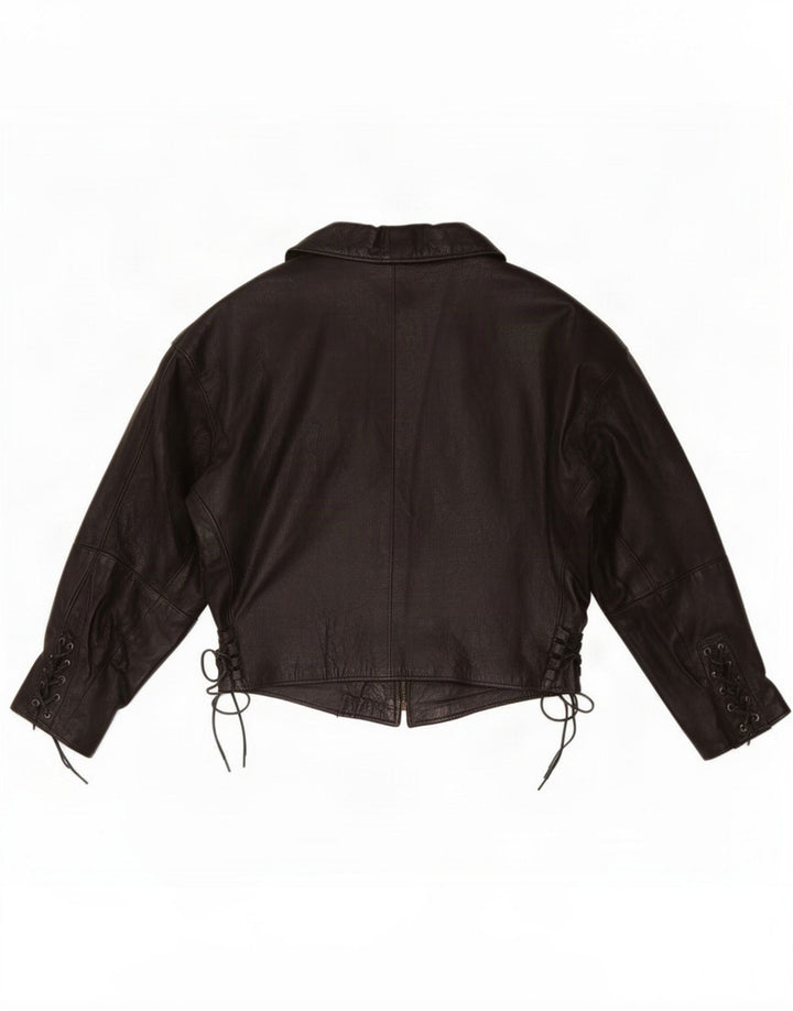Vintage Womens Crop Leather Jacket UK 16 Large Black