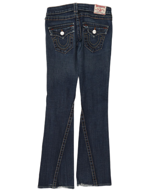 True Religion Damen-Jeans mit niedriger Taille, ausgestellt, W25, L31, blaue Baumwolle