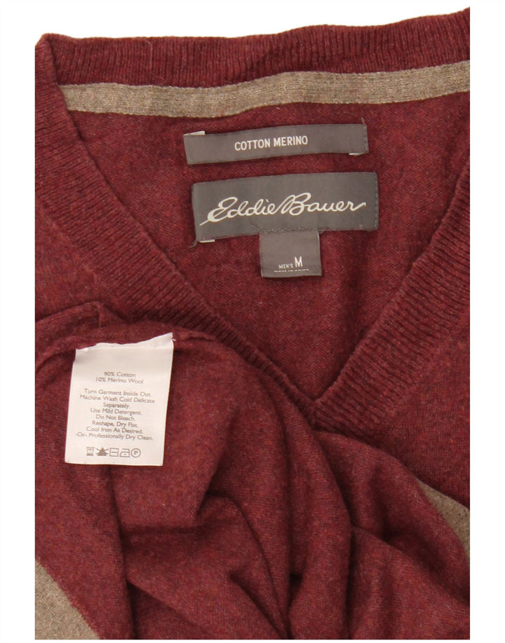 Eddie Bauer Pull col V pour homme en coton bordeaux moyen