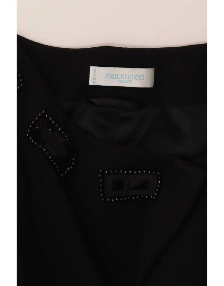 Emilio Pucci Womens Longline Blazer Jacket UK 14 Medium Black Virgin Wool