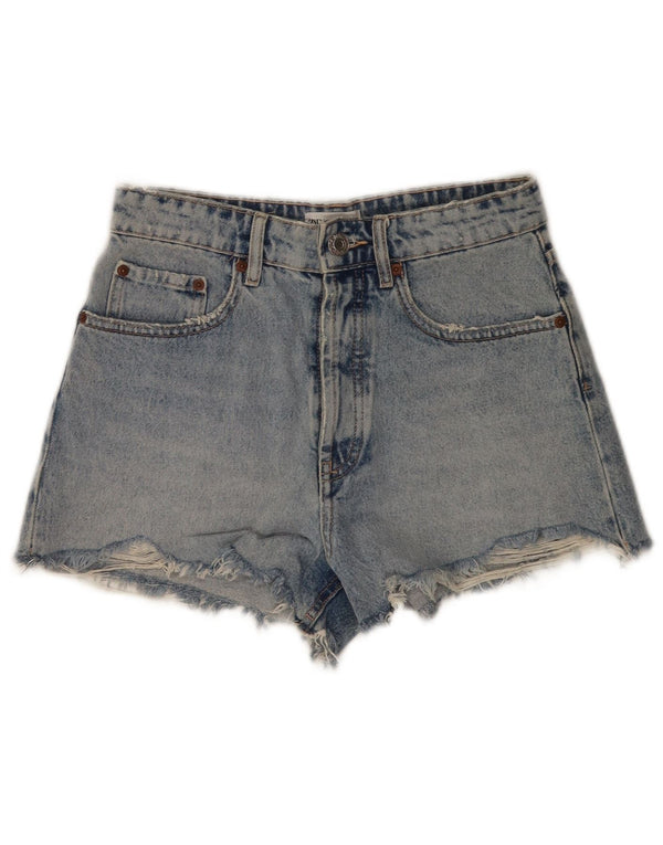 Zara Dame Denim Shorts EU 36 XS W26 Blå Bomuld