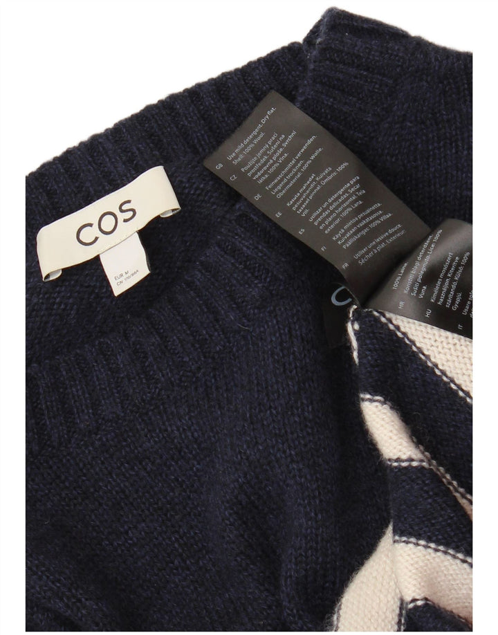Cos Womens Crew Neck Jumper Sweater UK 14 Medium Navy Blue Striped Wool