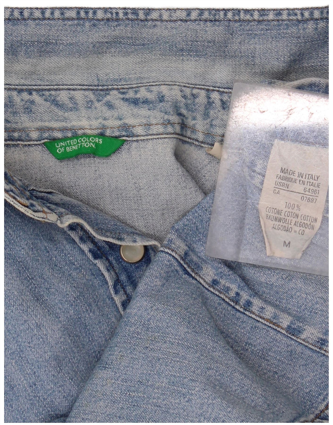 BENETTON Womens Denim Shirt UK 14 Medium Blue Cotton