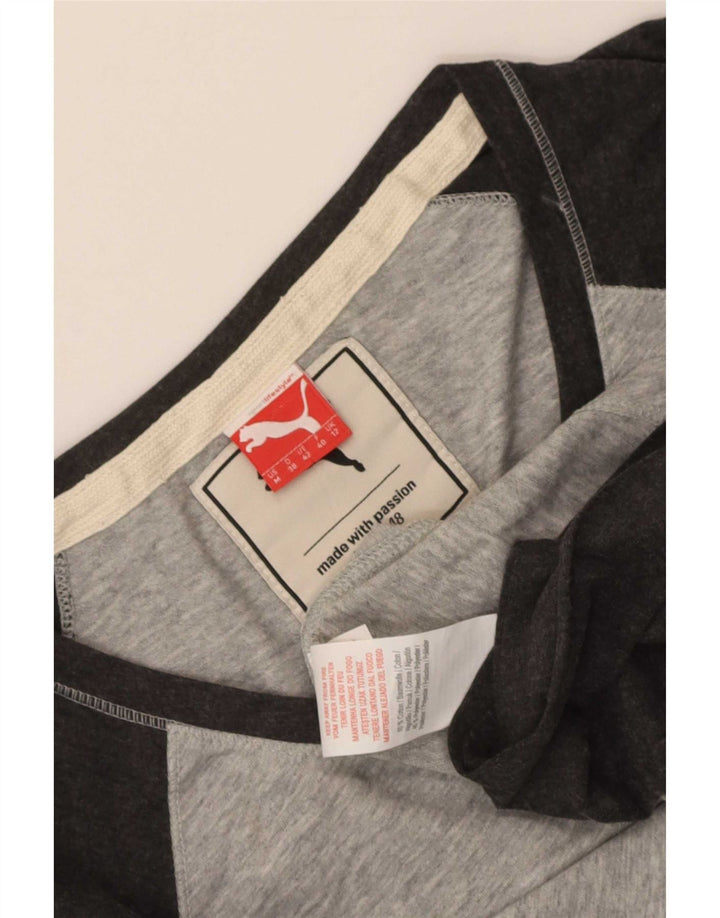 Puma Womens Top Long Sleeve UK 12 Medium Grey Colourblock Cotton