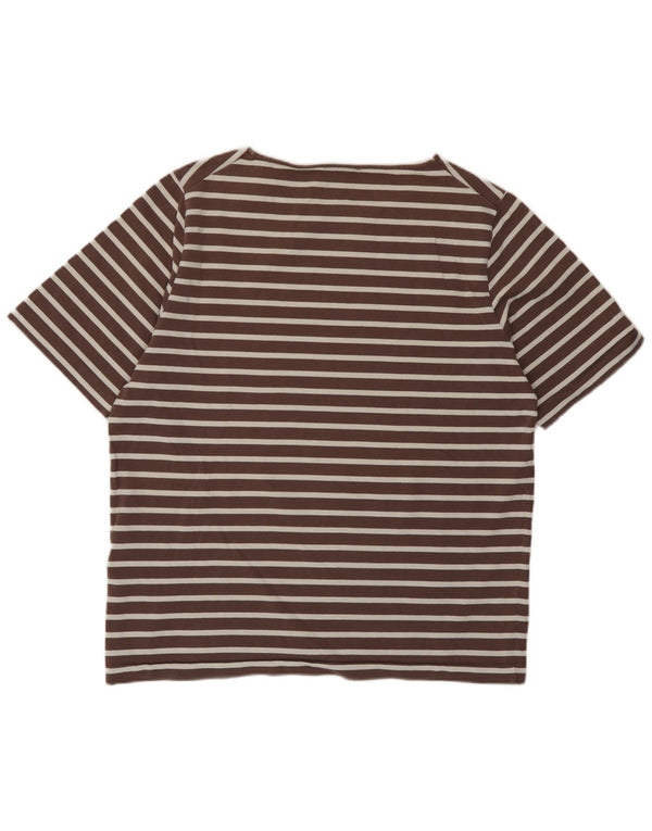 Cos Dame T-Shirt Top UK 14 Medium Brun Stribet Bomuld